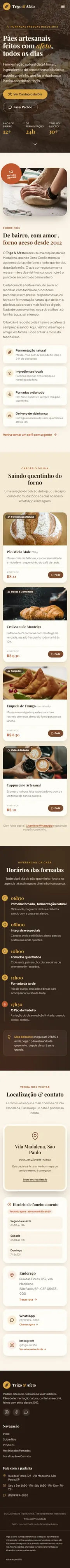 Captura completa da versão mobile de Trigo & Afeto