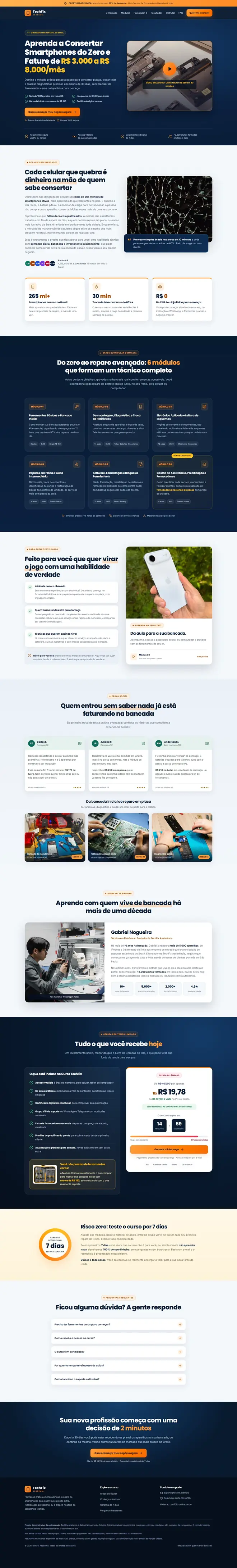 Captura completa da landing page do conceito TechFix Academia